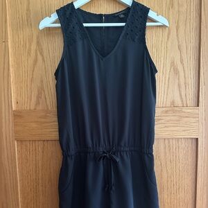 Navy Sleeveless, Shorts Romper with Elastic Waist & Lace Detail